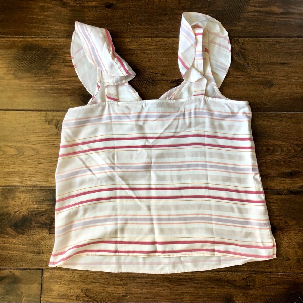 NWOT LOFT Striped Ruffle Wrap Shell - Picture 5 of 5